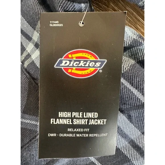 Dickies Mens Relaxed Fit Lined Flannel Shirt Jacket L Blue Plaid Shacket - Picture 2 of 12